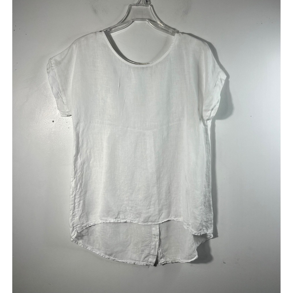 Terzo Millennio White 100%‎ Linen High Low Button Back Top Made in Italy Small